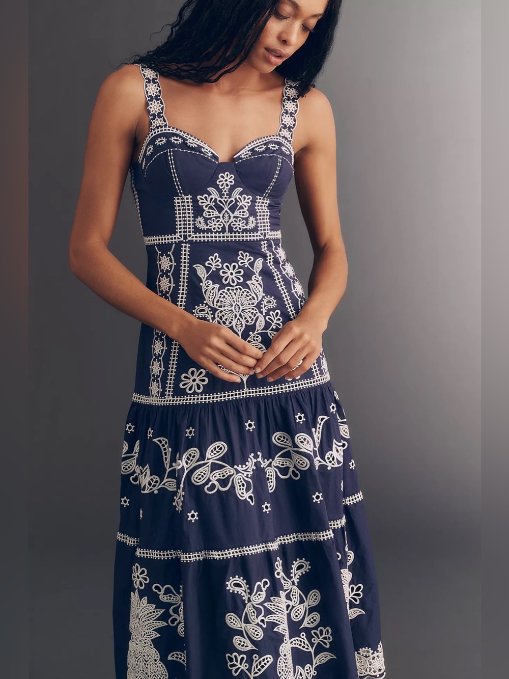 FARM Rio Blue Richelieu Embroidered Midi Dress - Picture 3 of 4